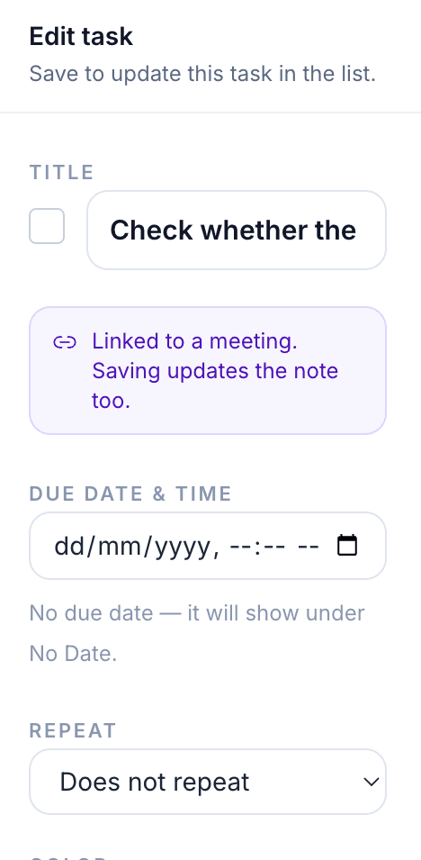 Editing a task and changing its deadline